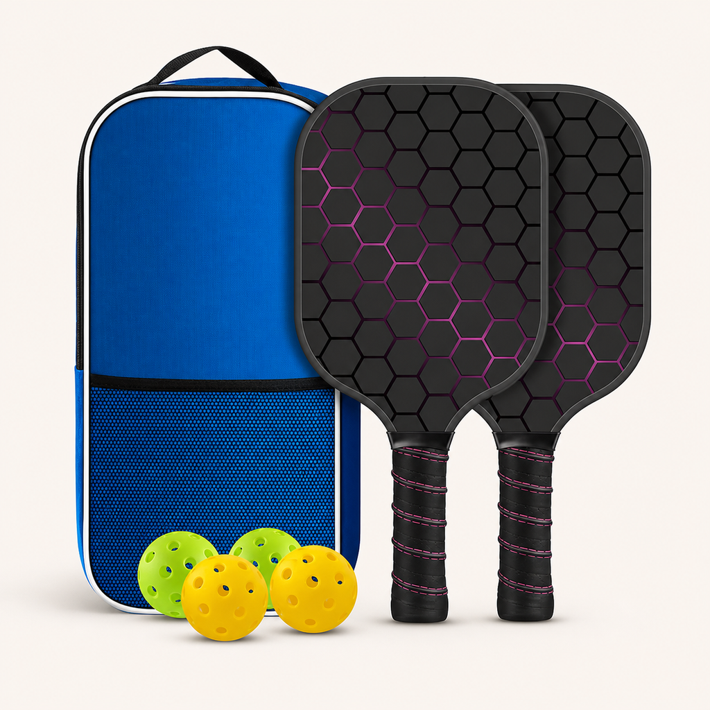 Black & Pink Lightweight Fibreglass Starter Set — 2 Paddles, 4 Balls & Bag