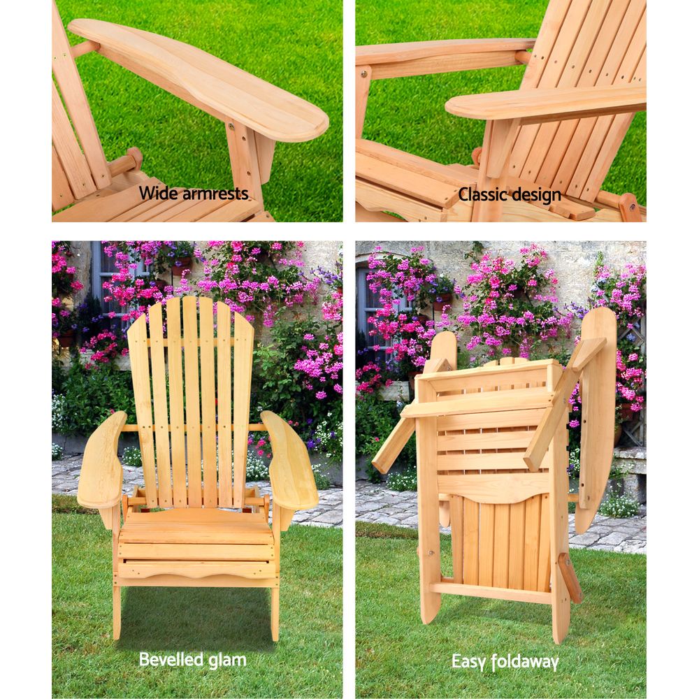 Detail collage showing the chair's wide armrests, slatted back and folded position.