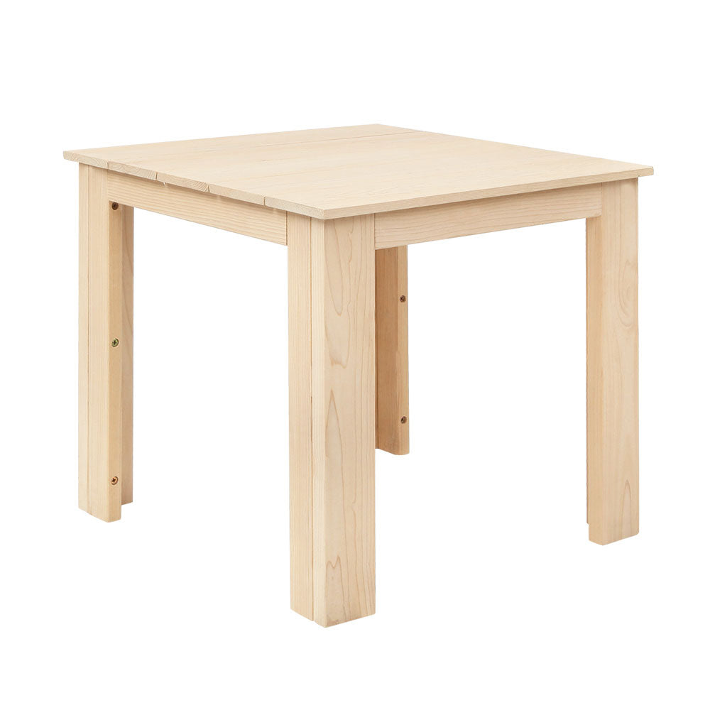 Natural timber outdoor side table with a square top and four legs.