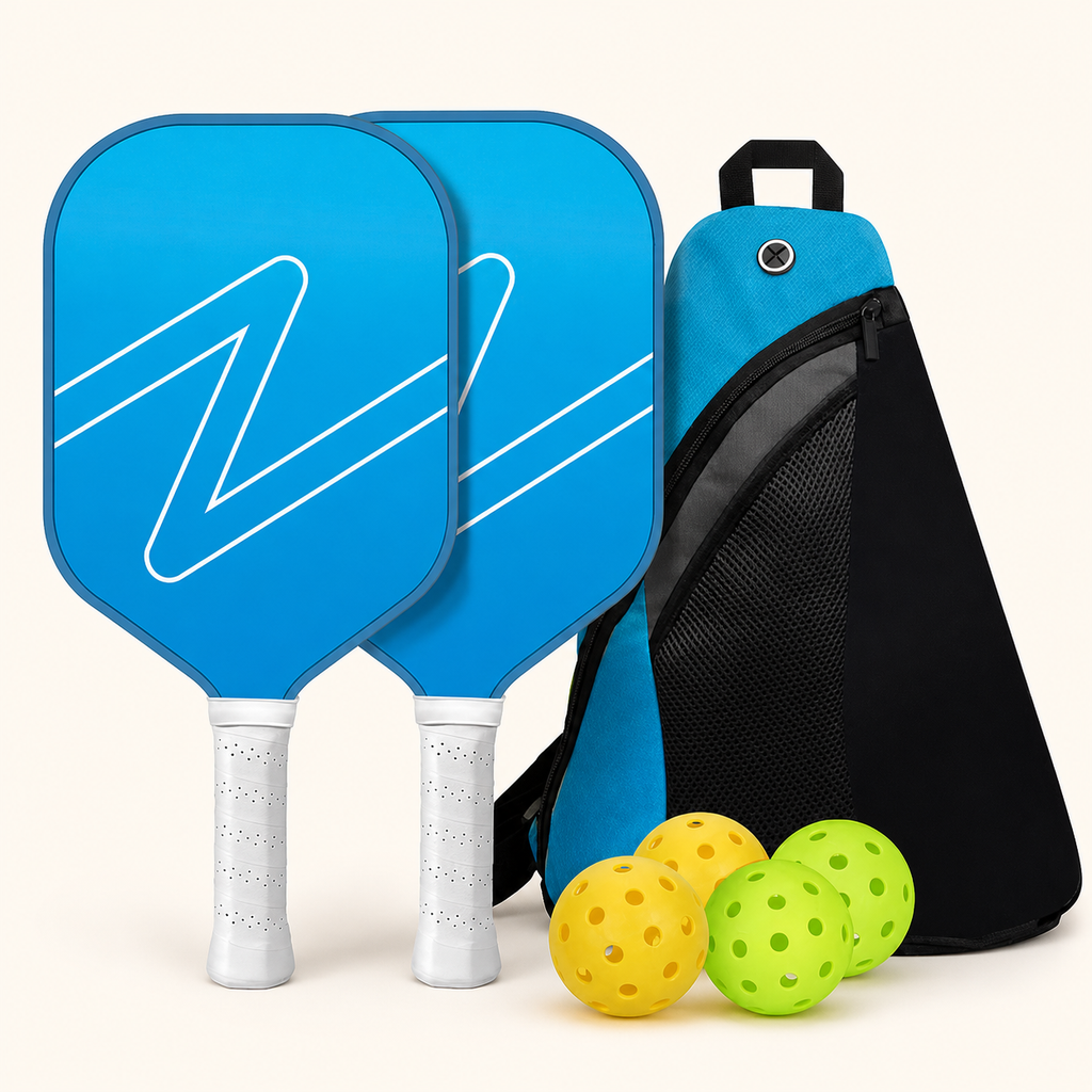 Gradient Blue Fibreglass Pickleball Starter Set — 2 Paddles, 4 Balls & Case