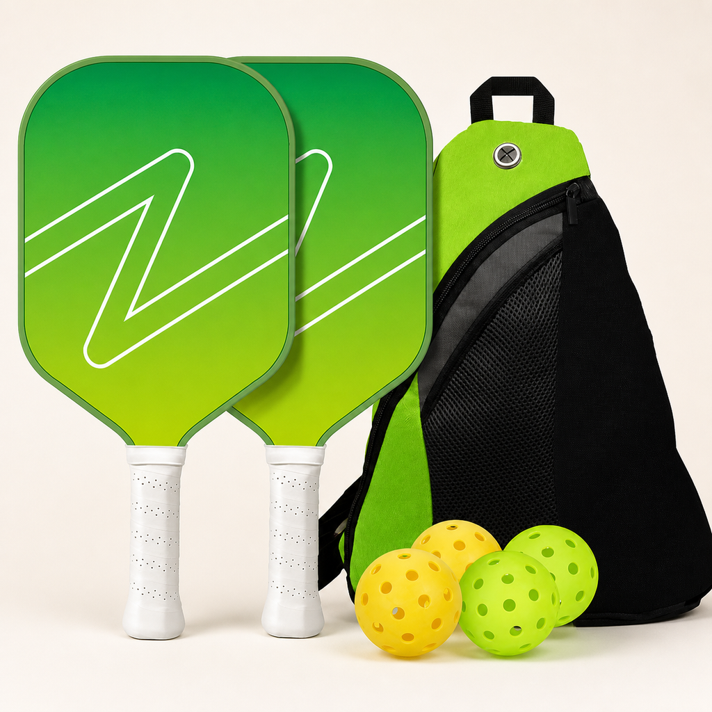 Gradient Green Fibreglass Pickleball Starter Set — 2 Paddles, 4 Balls & Case