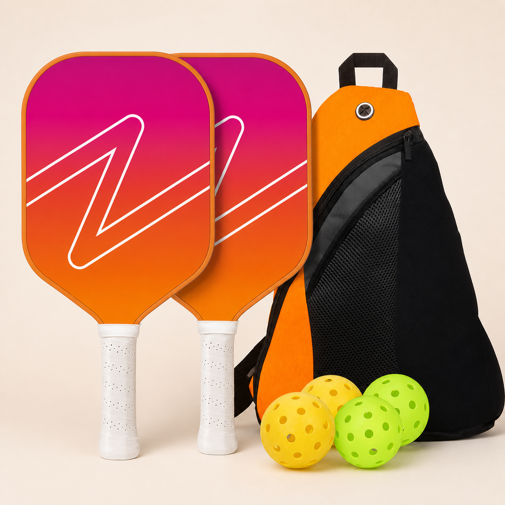 Gradient Orange Fibreglass Pickleball Starter Set — 2 Paddles, 4 Balls & Case