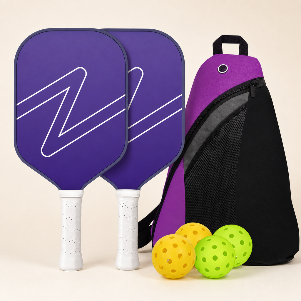 Gradient Purple Fibreglass Pickleball Starter Set — 2 Paddles, 4 Balls & Case