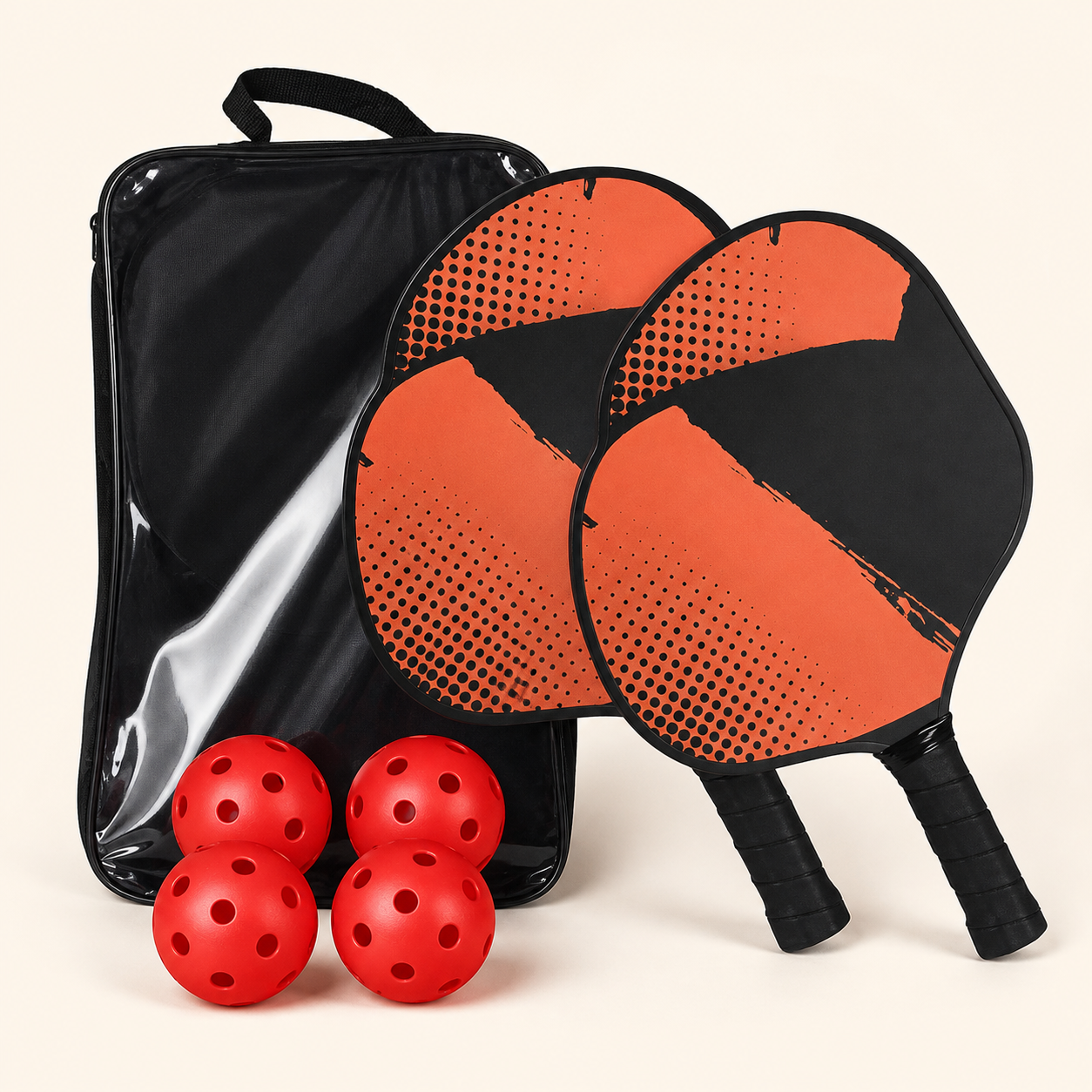 Red Wooden Pickleball Starter Set — 2 Paddles, 4 Balls & Carry Bag