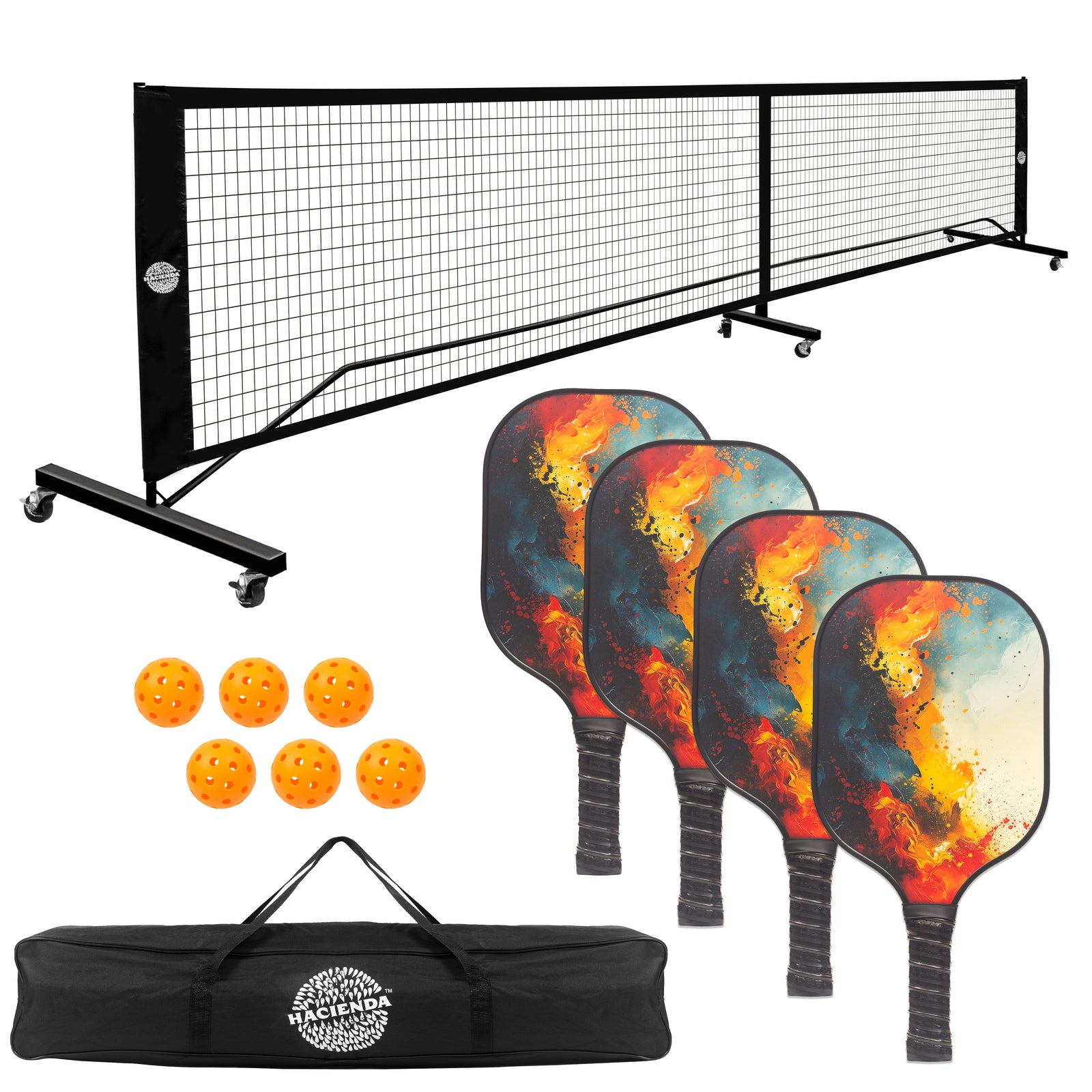 Pickleball Court Bundle — 4 Fibreglass Paddles, Net, 6 Balls & Carry Bag