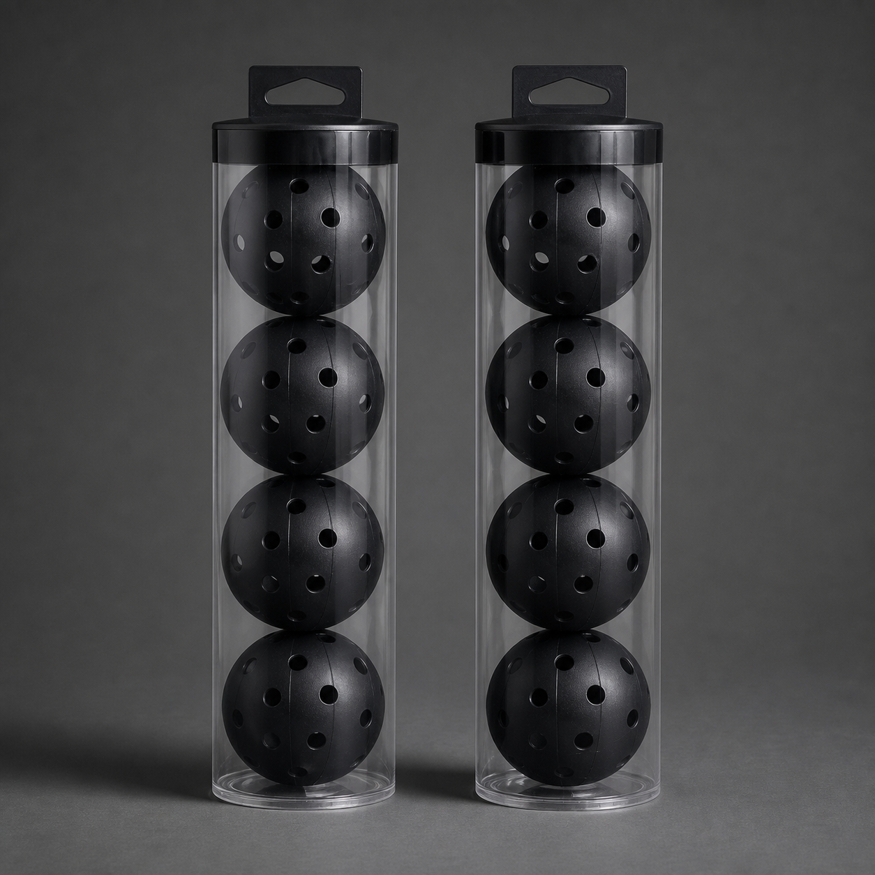 Black Outdoor Pickleballs with Carry Tubes — 8-Pack