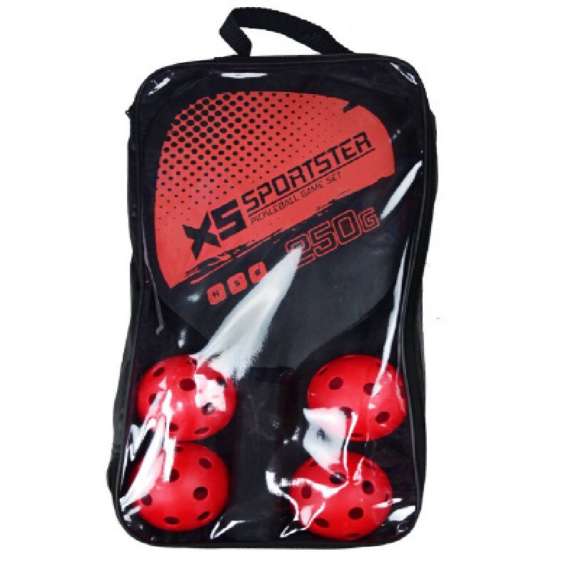Red Wooden Pickleball Starter Set — 2 Paddles, 4 Balls & Carry Bag