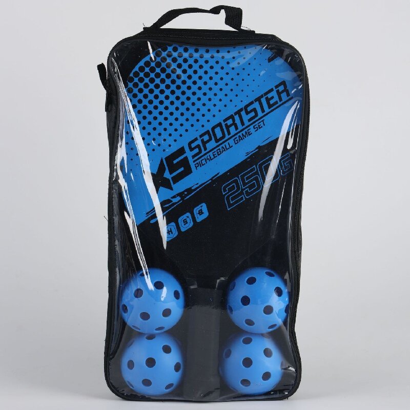 Blue Wooden Pickleball Starter Set — 2 Paddles, 4 Balls & Carry Bag