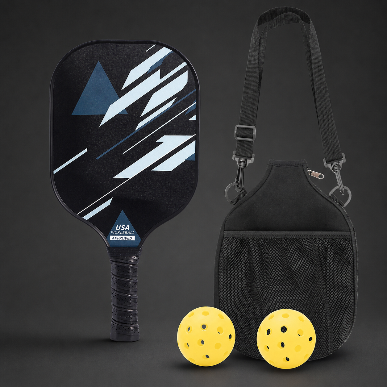 Carbon Fibre Pickleball Set — approved charcoal studio hero