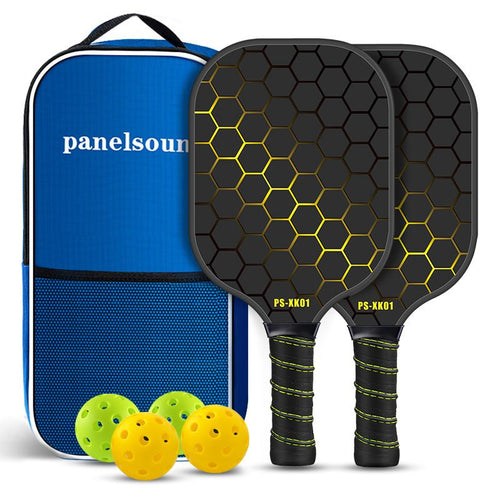 Black & Yellow Lightweight Fibreglass Starter Set — 2 Paddles, 4 Balls & Bag