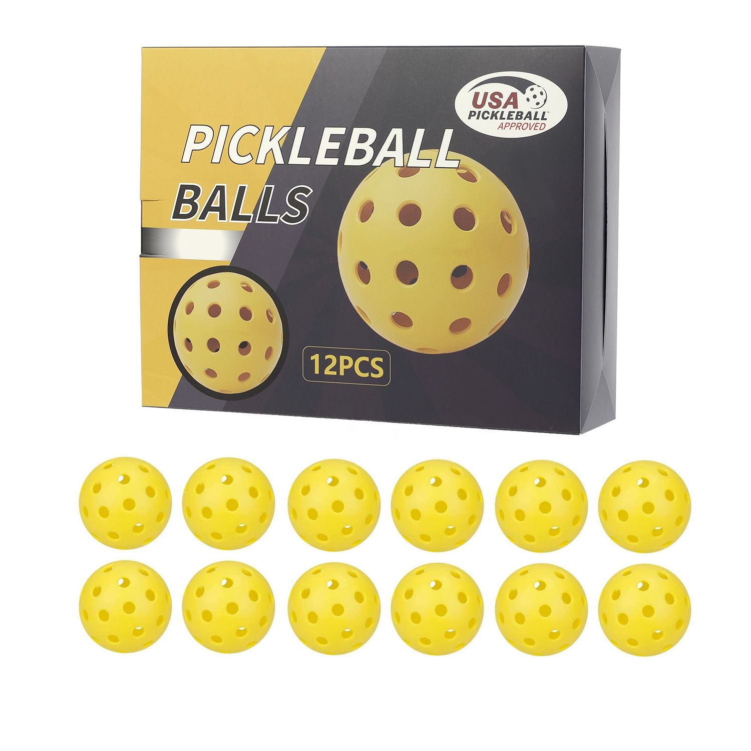 Yellow 12-Pack Outdoor Pickleballs — 40-Hole Training Balls