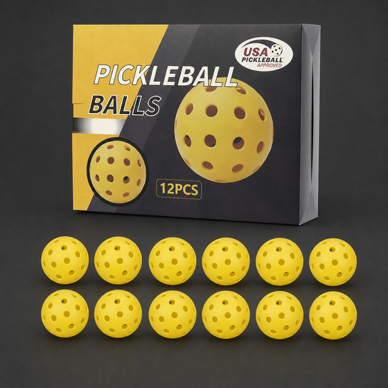 Yellow 12-Pack Outdoor Pickleballs — 40-Hole Training Balls