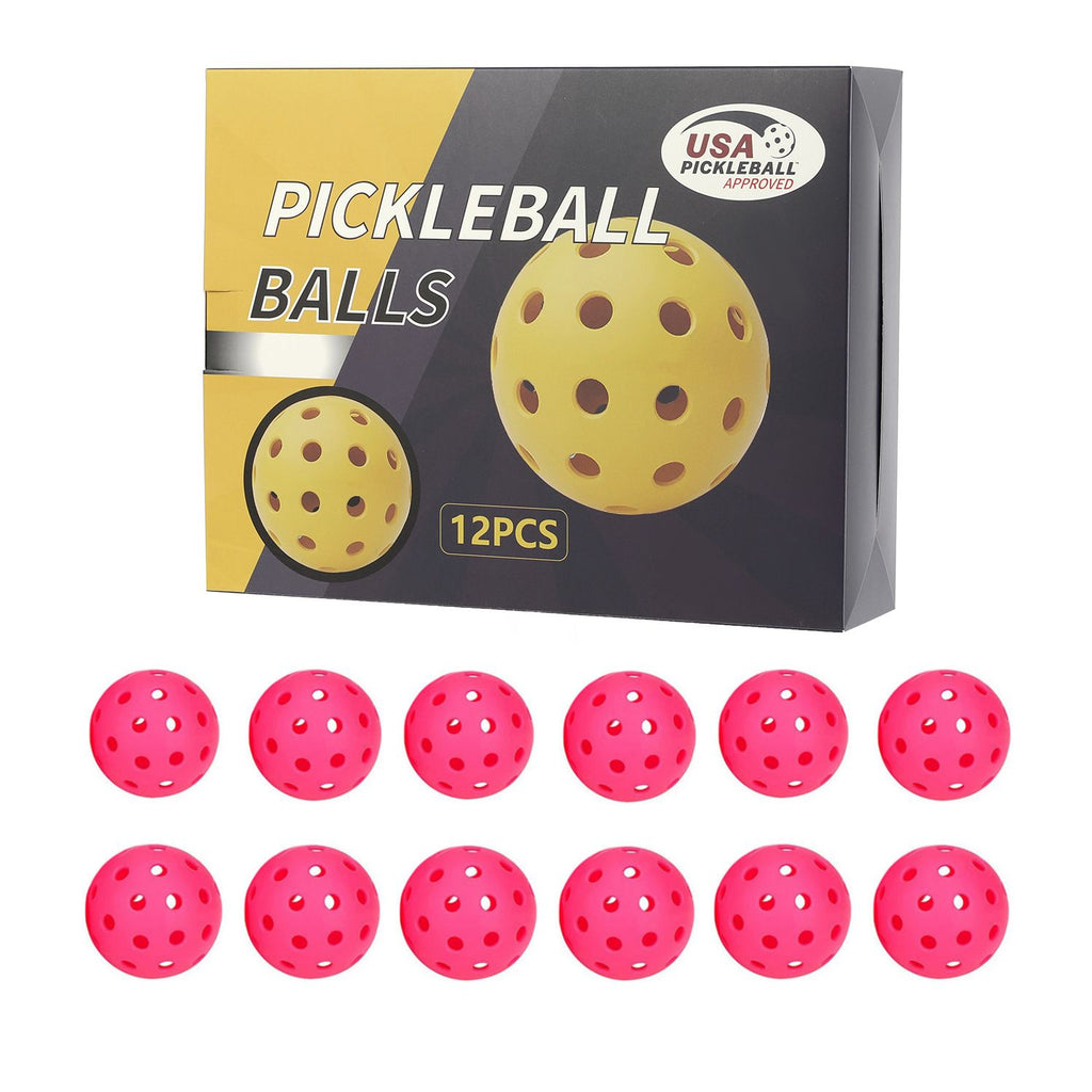 Rose Red 12-Pack Outdoor Pickleballs — 40-Hole Training Balls