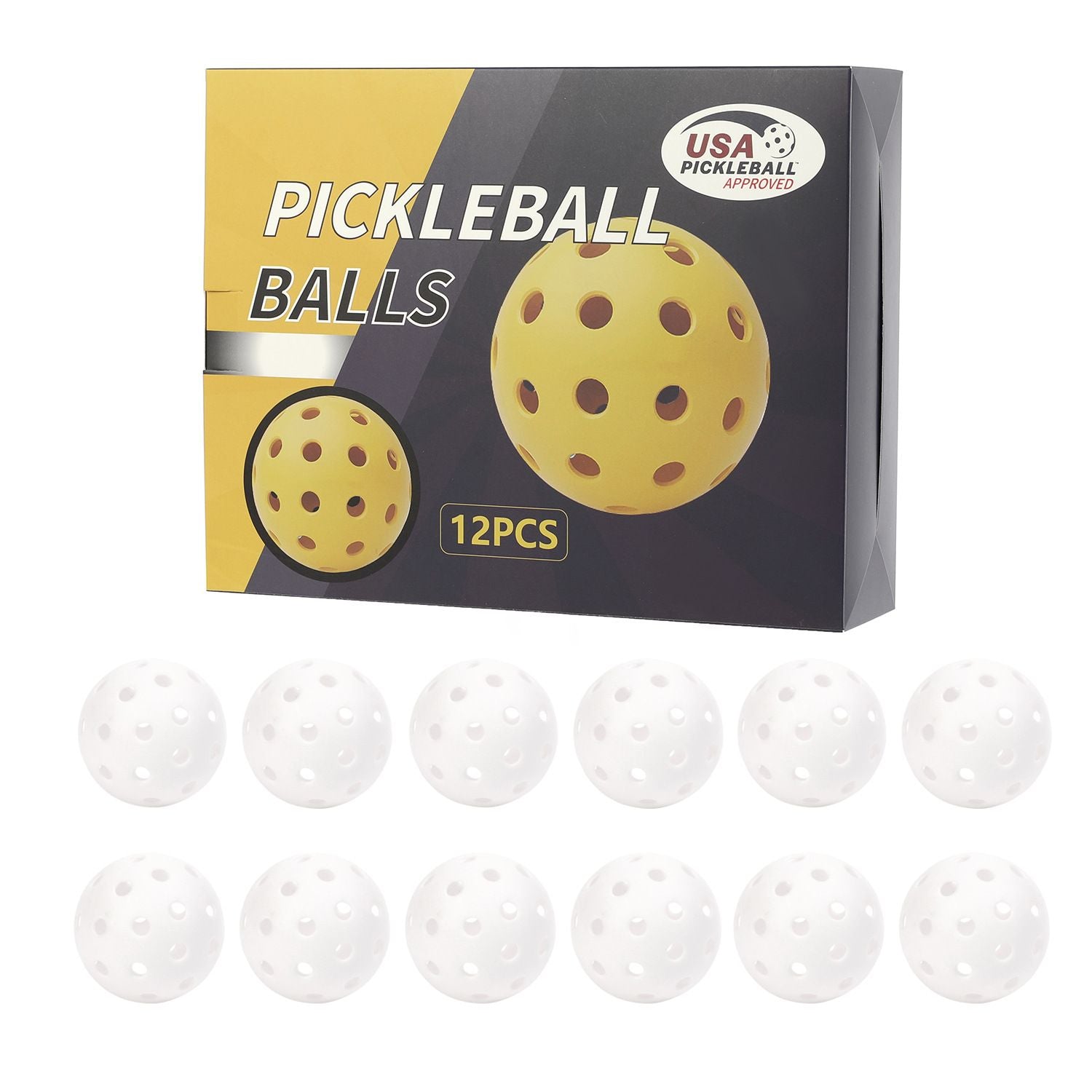 White 12-Pack Outdoor Pickleballs — 40-Hole Training Balls