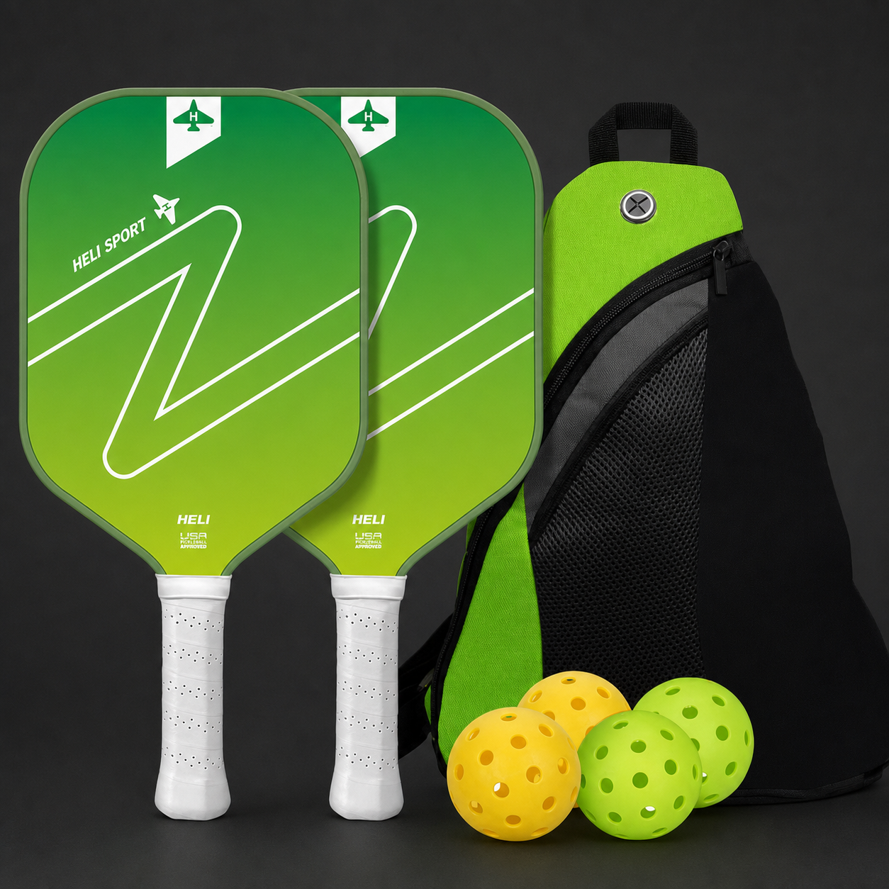 Gradient Green Fibreglass Pickleball Starter Set — approved charcoal studio hero