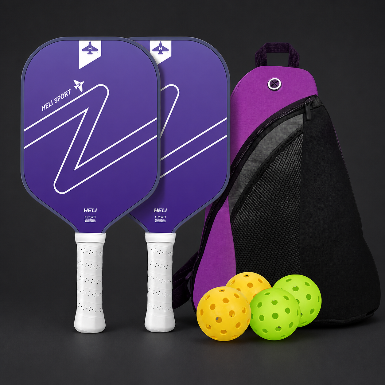 Gradient Purple Fibreglass Pickleball Starter Set — approved charcoal studio hero