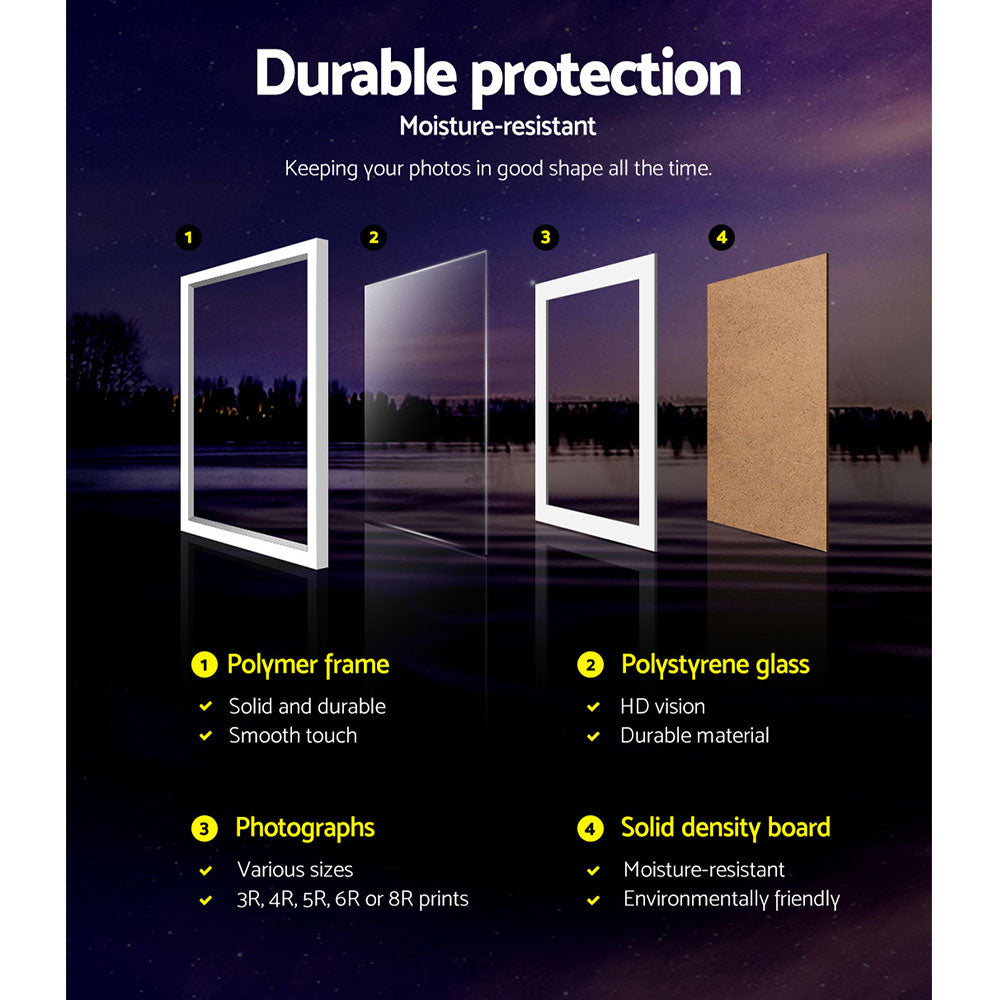 Artiss 30-piece white photo frame set benefits infographic