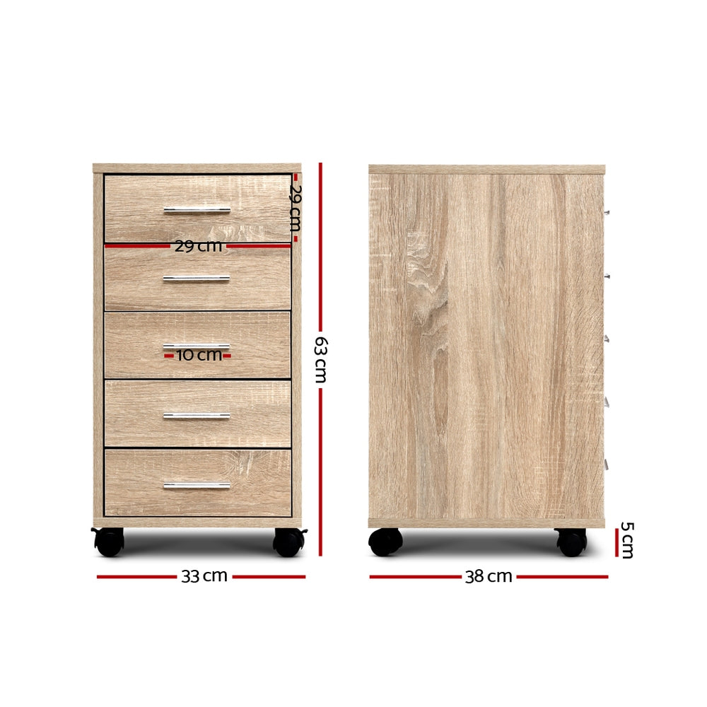 Artiss 5-Drawer Mobile Filing Cabinet in Wood Finish benefits infographic
