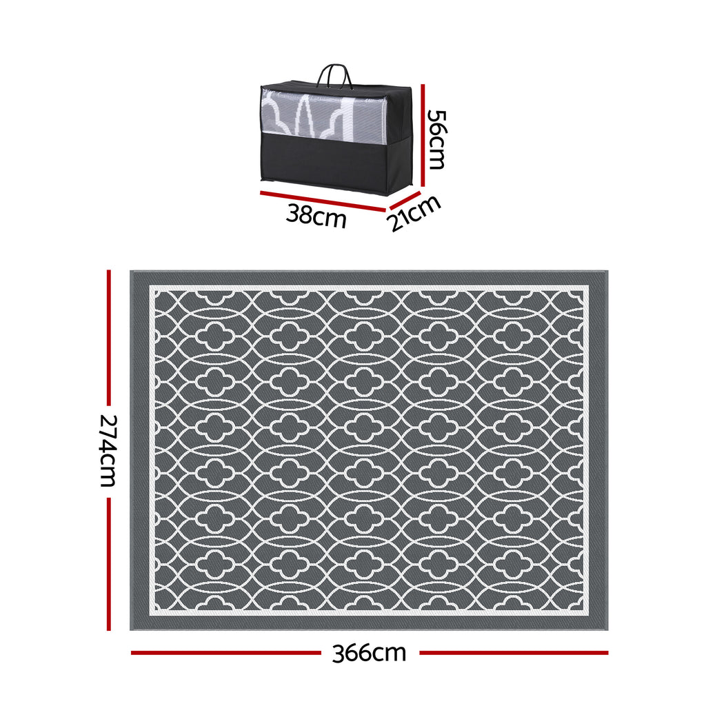 Gardeon Reversible Outdoor Rug in Grey — 274 × 366 cm detail closeup
