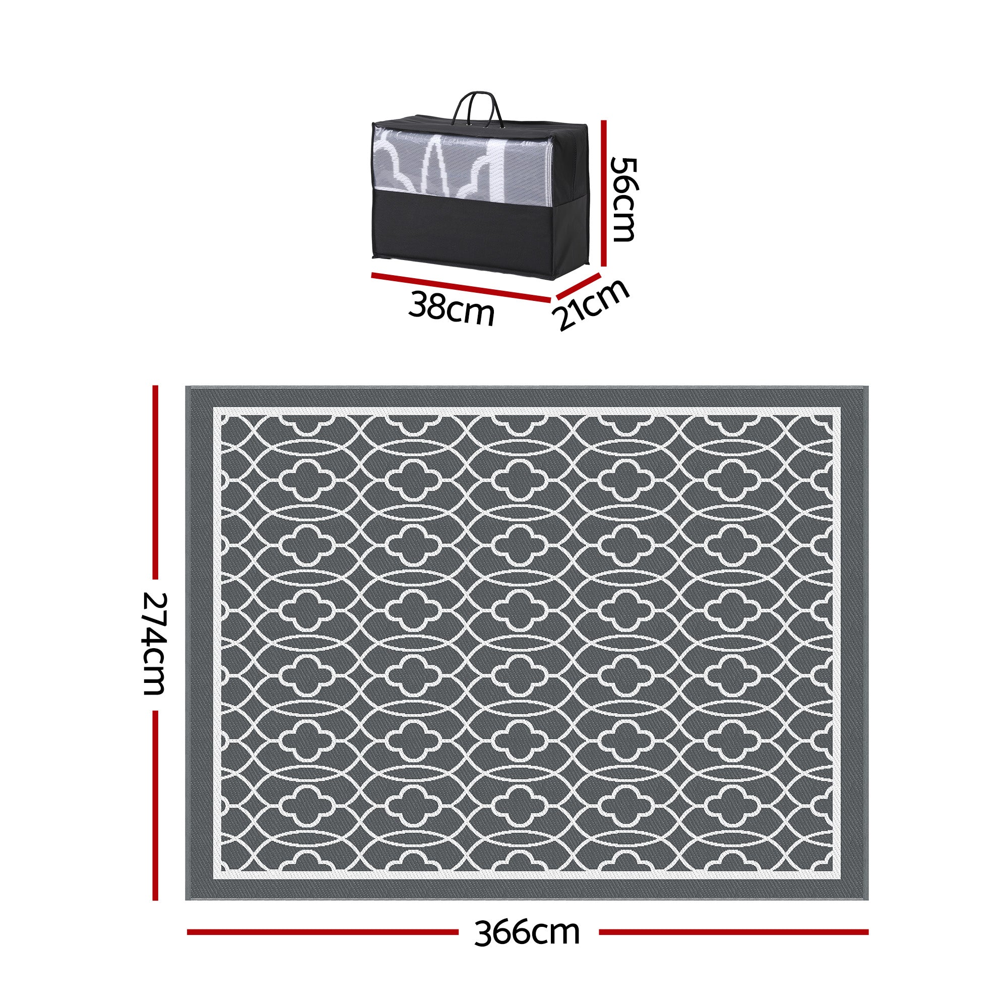 Gardeon Reversible Outdoor Rug in Grey — 274 × 366 cm detail closeup