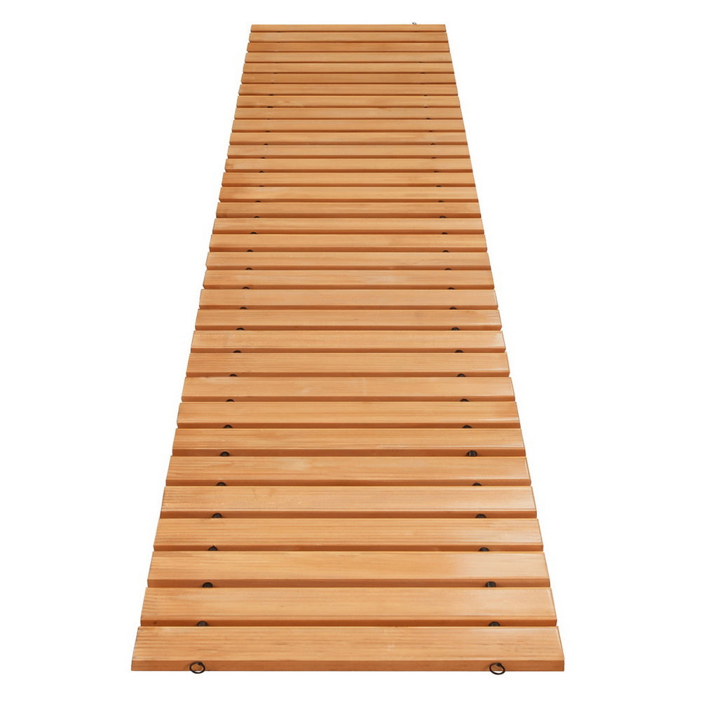 Gardeon 8FT Roll-Out Wooden Garden Pathway in Brown detail closeup