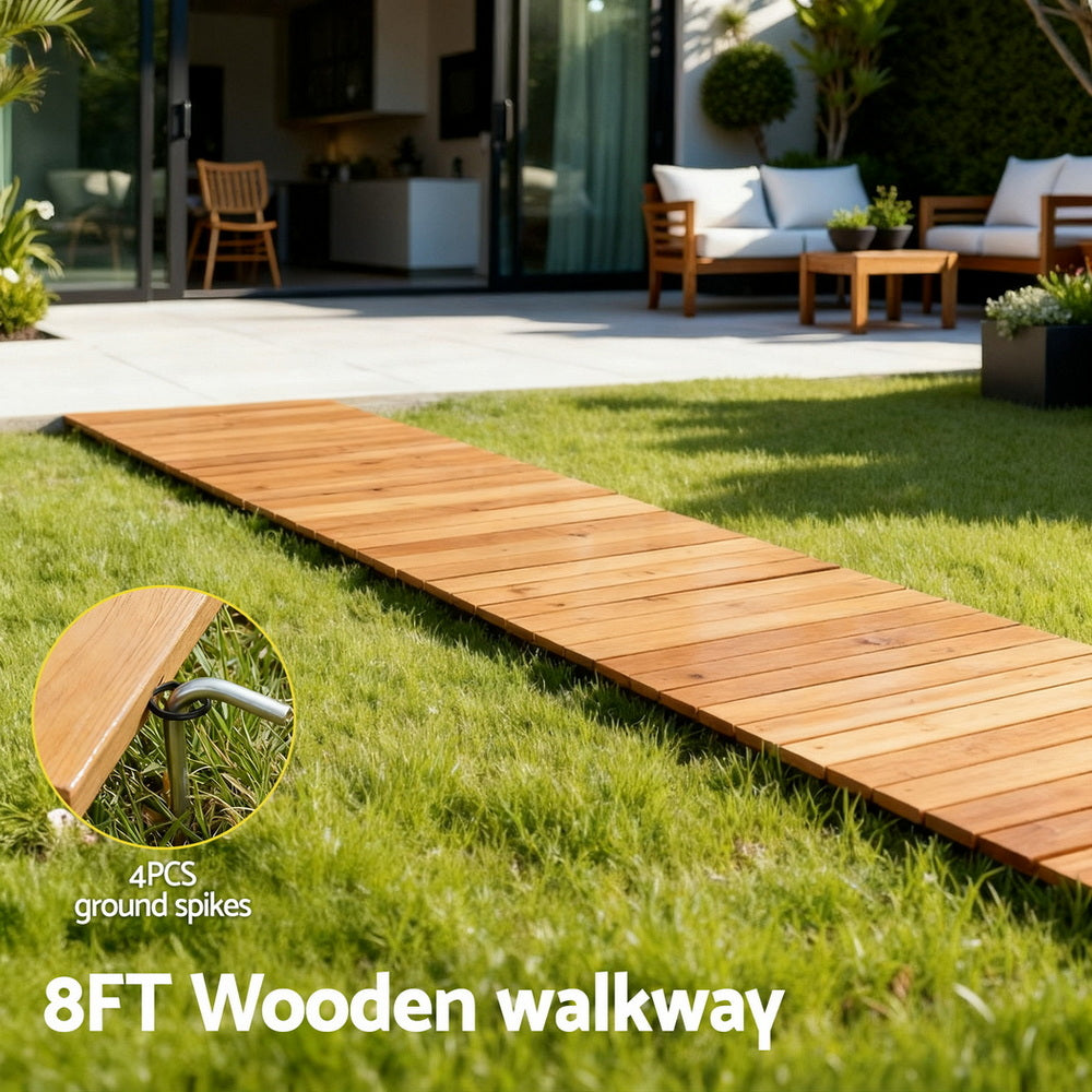 Gardeon 8FT Roll-Out Wooden Garden Pathway in Brown dimensions inclusions