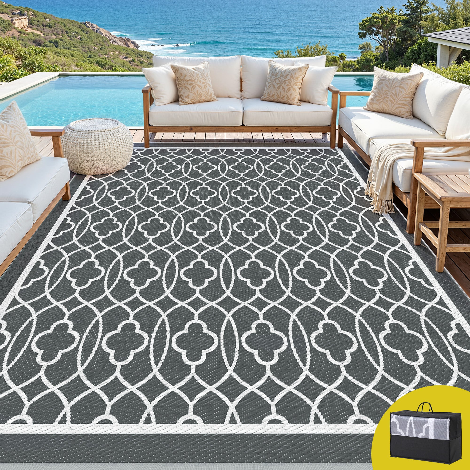Gardeon Reversible Outdoor Rug in Grey — 274 × 366 cm product view