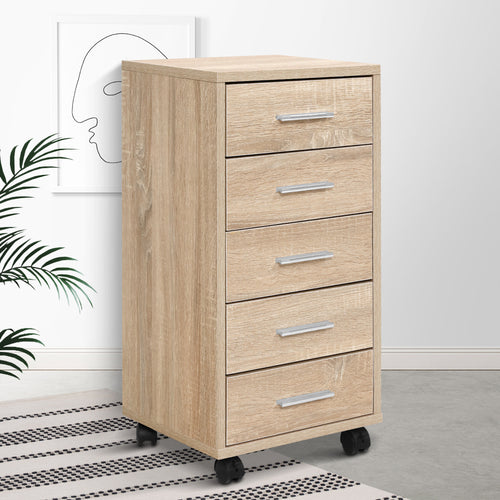 Artiss 5-Drawer Mobile Filing Cabinet in Wood Finish product view
