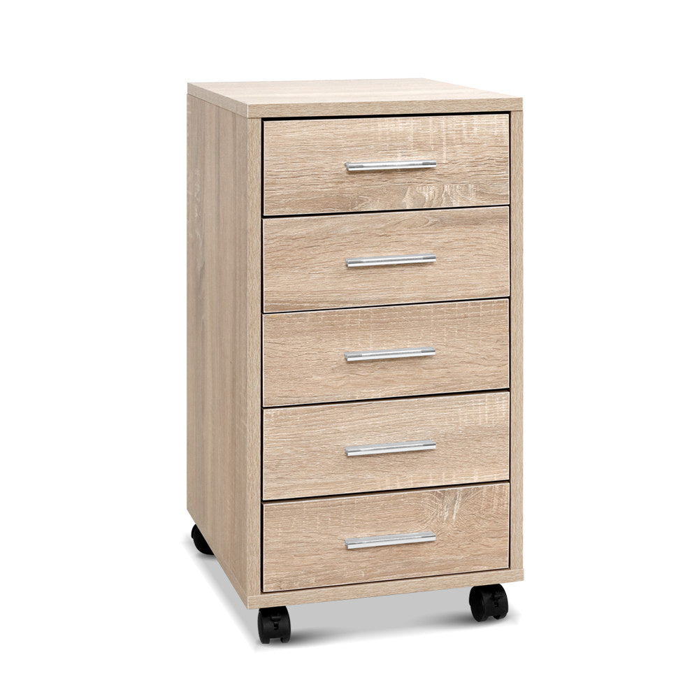 Artiss 5-Drawer Mobile Filing Cabinet in Wood Finish lifestyle composite