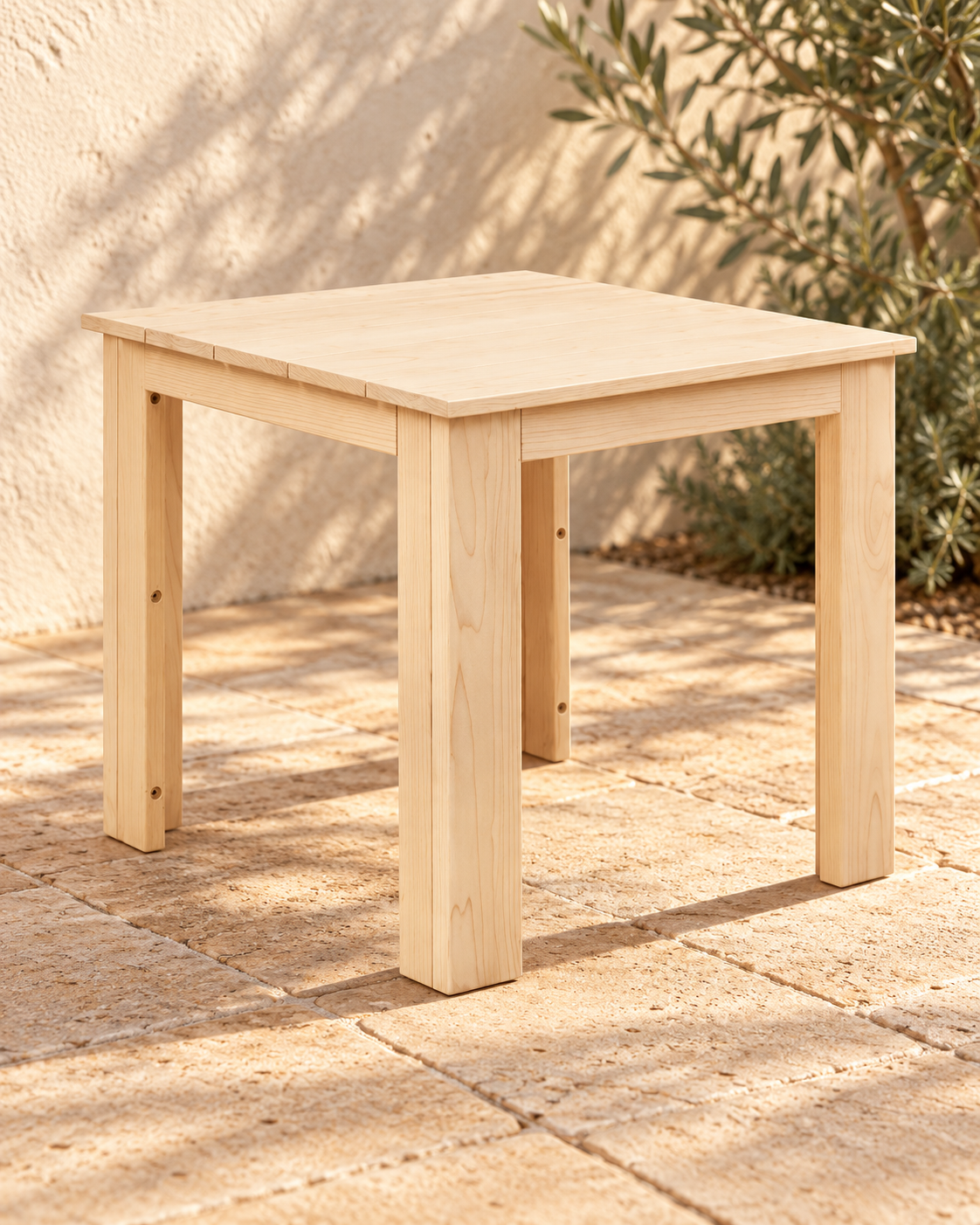 Timber Outdoor Side Table — Natural in an AI-assisted styled outdoor setting
